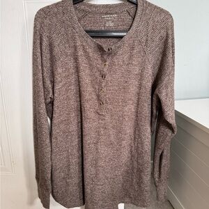 American Eagle Outfitters Textured Brown Henley
